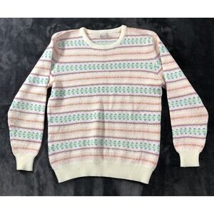 Town House Sweater Women's Size 40 (Medium) White Pink Blue Green Pastel Eggs